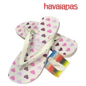 Women’s Haviana Flip-Flops /H- Hearts Design (white base /pink & purple hearts)